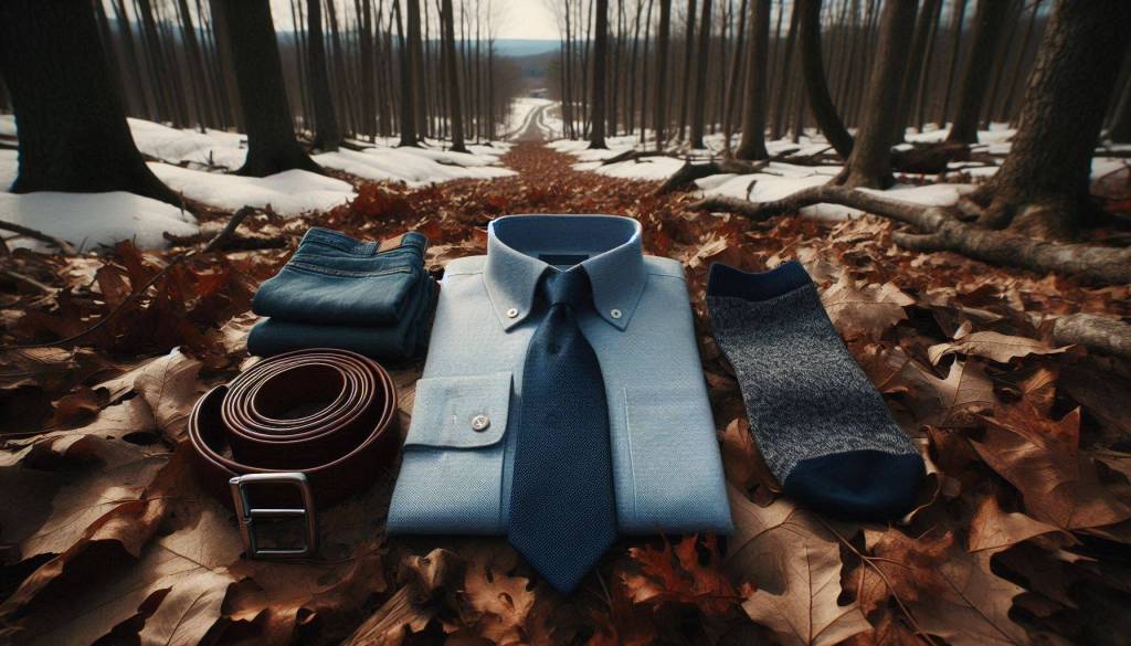 Ropa cuidadosamente doblada de Edward abandonada en el suelo de un bosque invernal, junto a un cinturón y otras pertenencias.