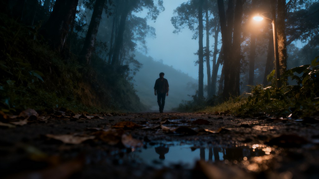 Un hombre camina por un sendero húmedo entre la vegetación de Las Piletas durante la búsqueda de Ricardo.